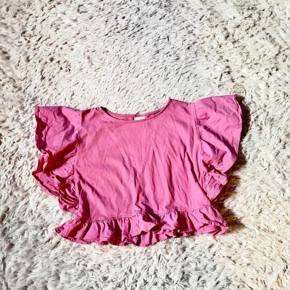 Bubblegum Ruffle Pink Barbie Core Feminine Boxy Crop Top Girls 12 Cutesy Preppy